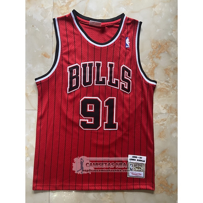Camiseta Chicago Bulls Dennis Rodman NO 91 Mitchell & Ness 1996-97 Rojo